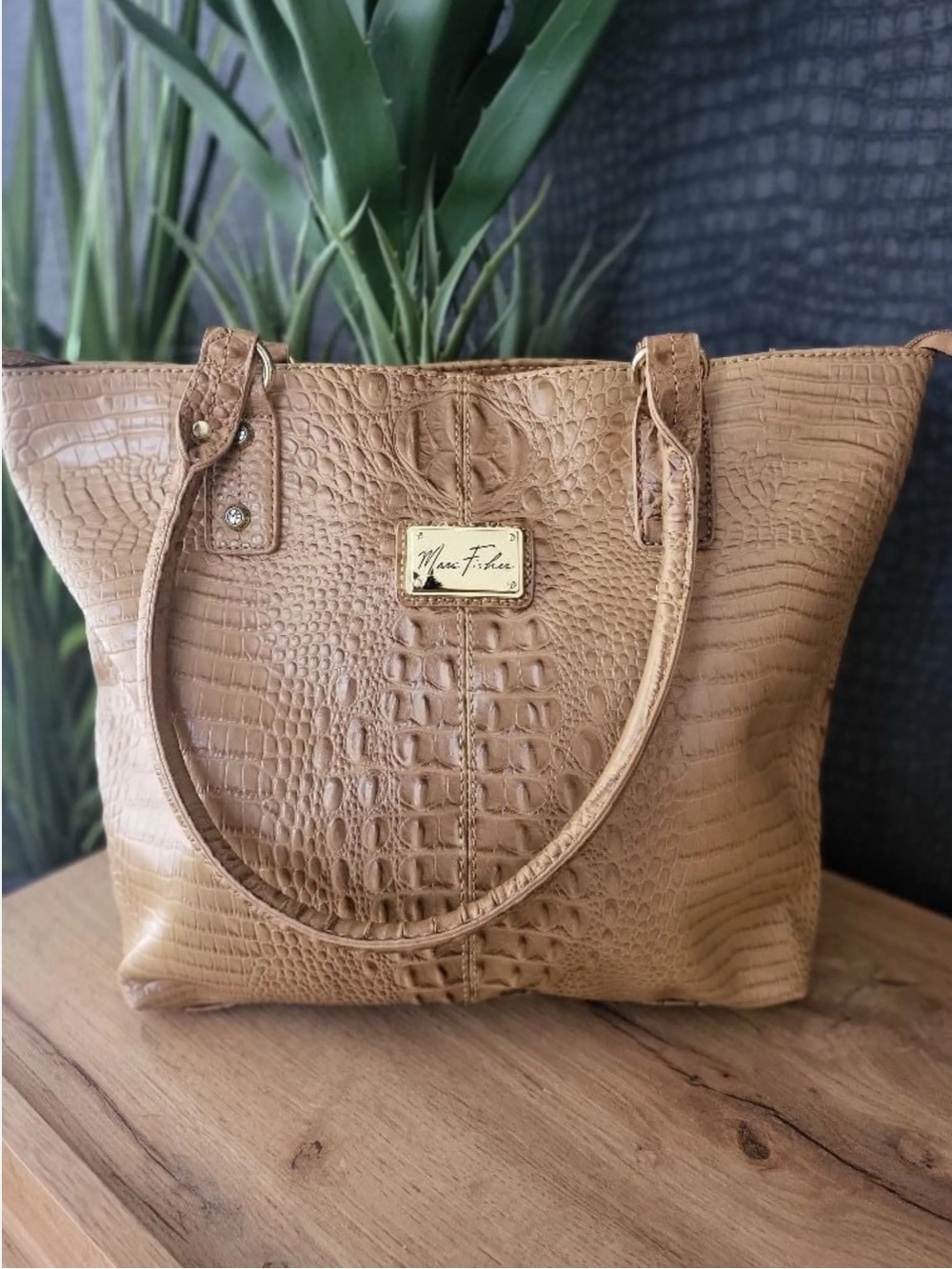 Marc Fisher Tan Croc-Embossed Tote